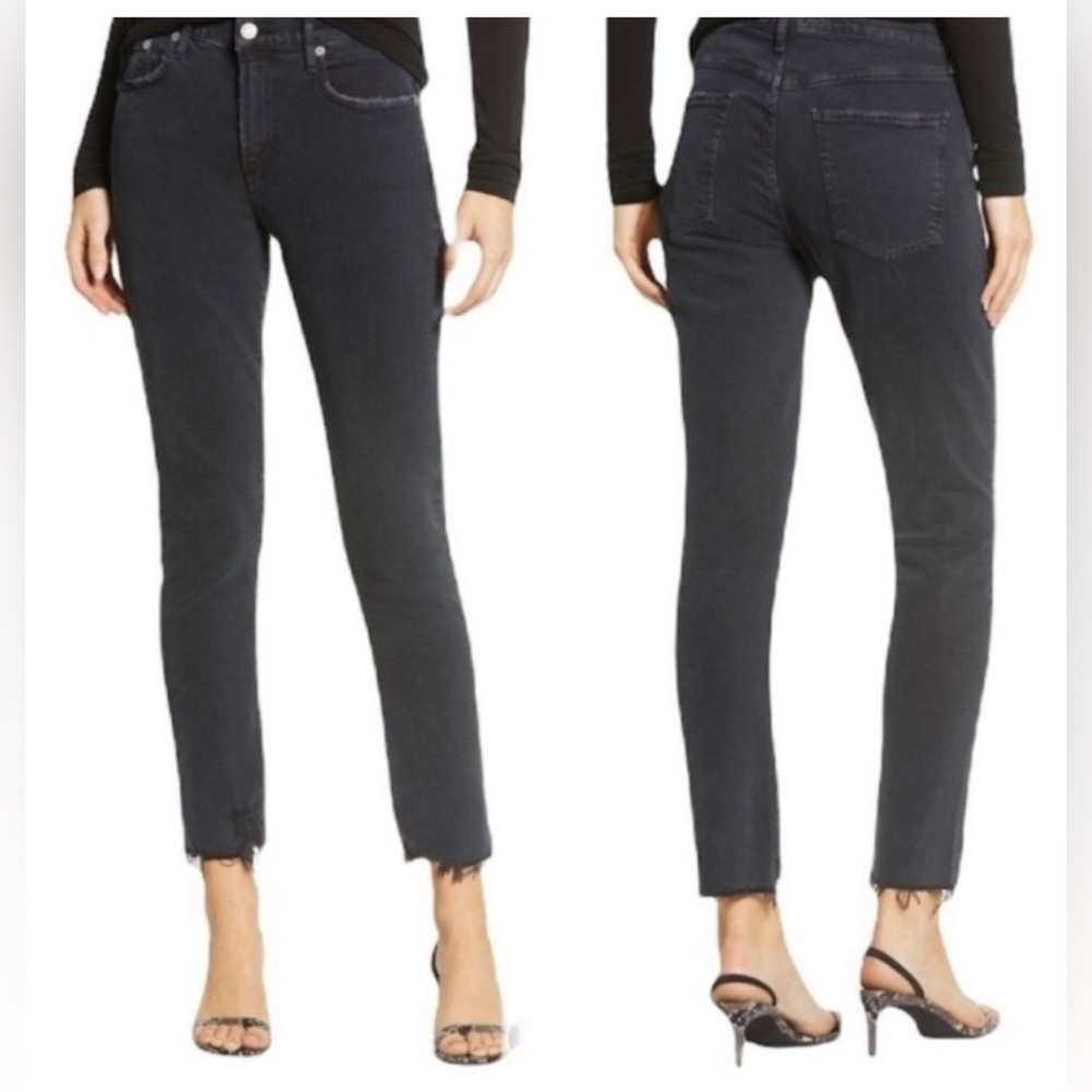 Agolde Toni Mid Rise Straight Jeans Black/Feral Raw Hem size 27